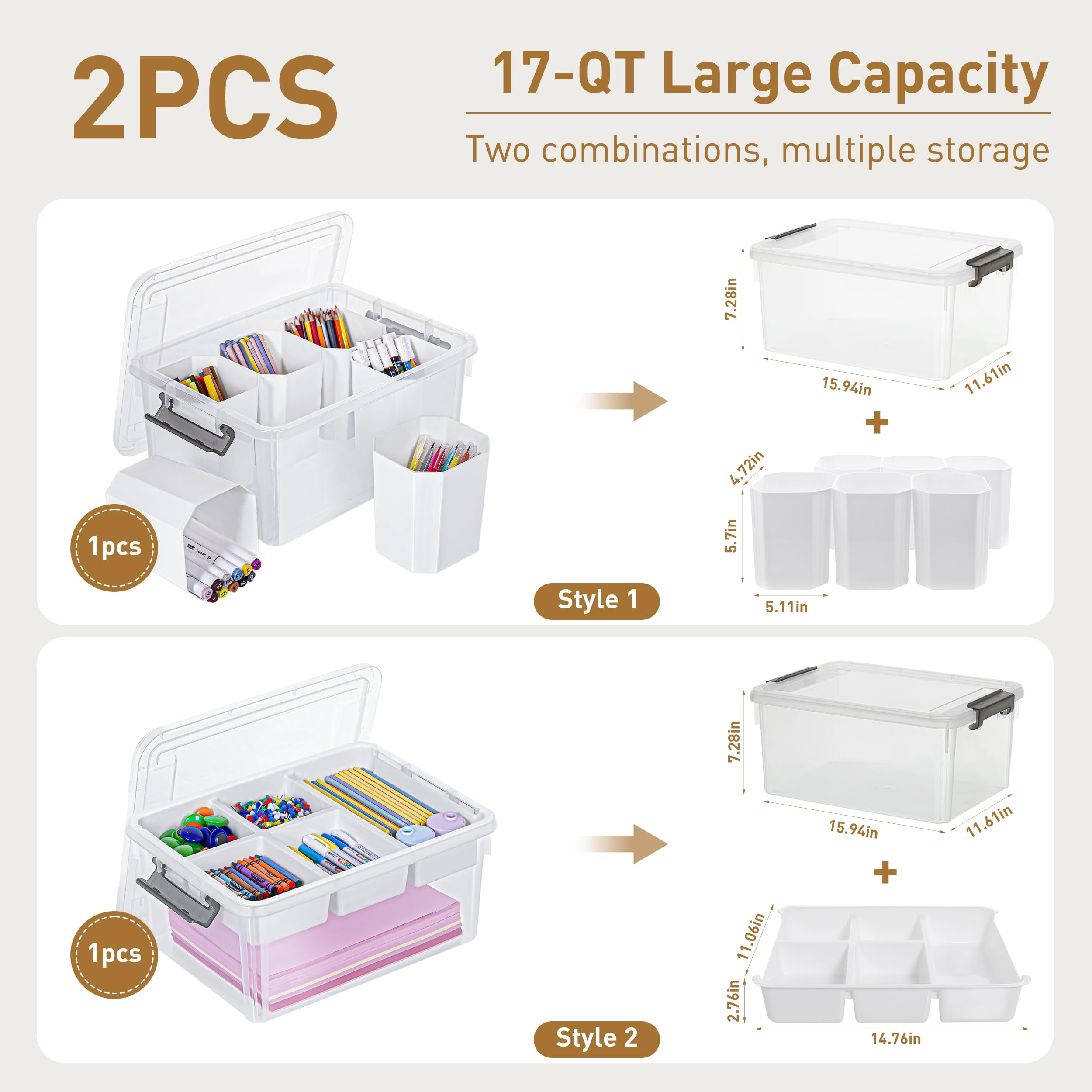 Craft Organizers  2 Pack-17 Qt Clear White