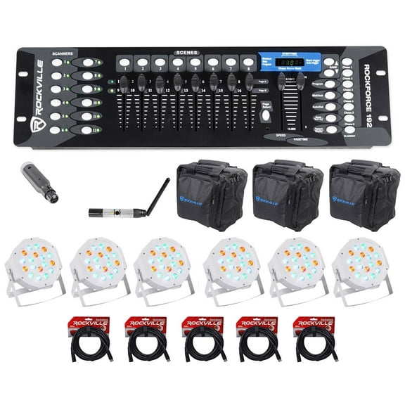 Rockville 192-Channel DMX Controller Lighting Transmitter Receiver 6) Par Lights