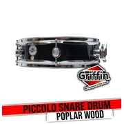 Griffin Snare Drum 13" x 3 - 5" - Piccolo 100% Poplar Wood Shell with Black Finish and Coated Drum Head - Professional Drummers Percussion Instrument with Bright Tone and Brilliant Attack