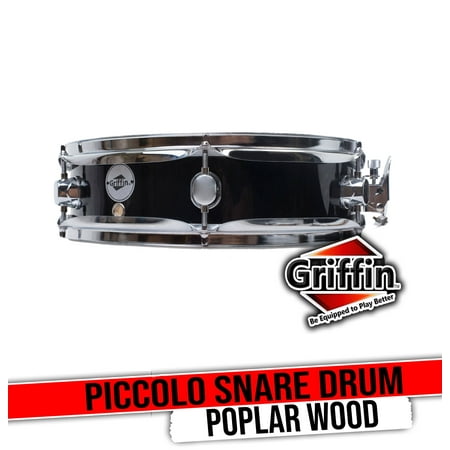 Griffin Snare Drum 13" x 3 - 5" - Piccolo 100% Poplar Wood Shell with Black Finish and Coated Drum Head - Professional Drummers Percussion Instrument with Bright Tone and Brilliant Attack