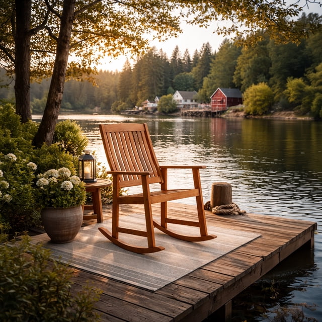 CorLiving Miramar Hardwood Outdoor High Slatted Back and Seat Rocking Chair with Armrests, Brown