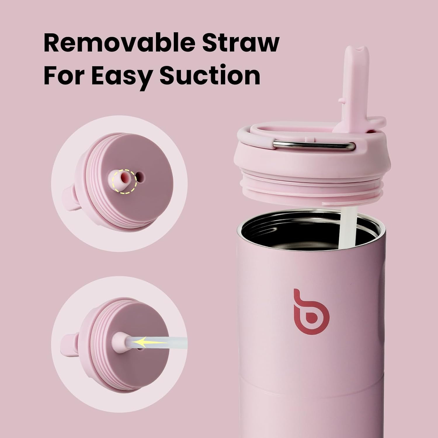 BOTTLE BOTTLE Insulated Water Bottle 24oz with Straw Lid and Handle for Sports Travel Gym Stainless Steel Water Bottles Metal Leak Proof Light Pink