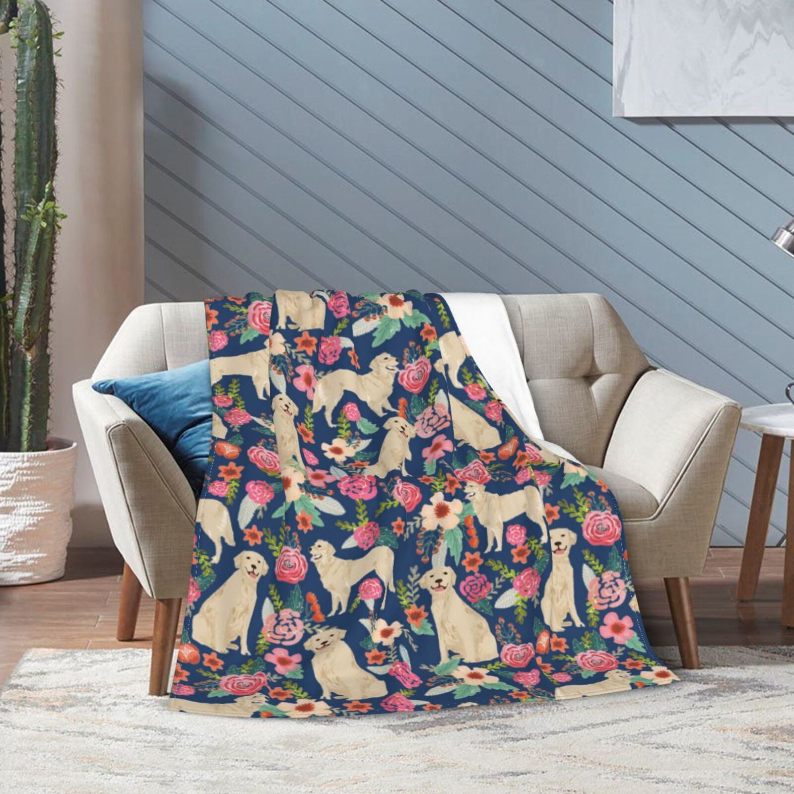 Wijzvio Boxer Dogs Rose Flower Floral Throw Blanket Soft Fuzzy Fleece Blanket For Couch Bed Living Room Decoration 60"X50"