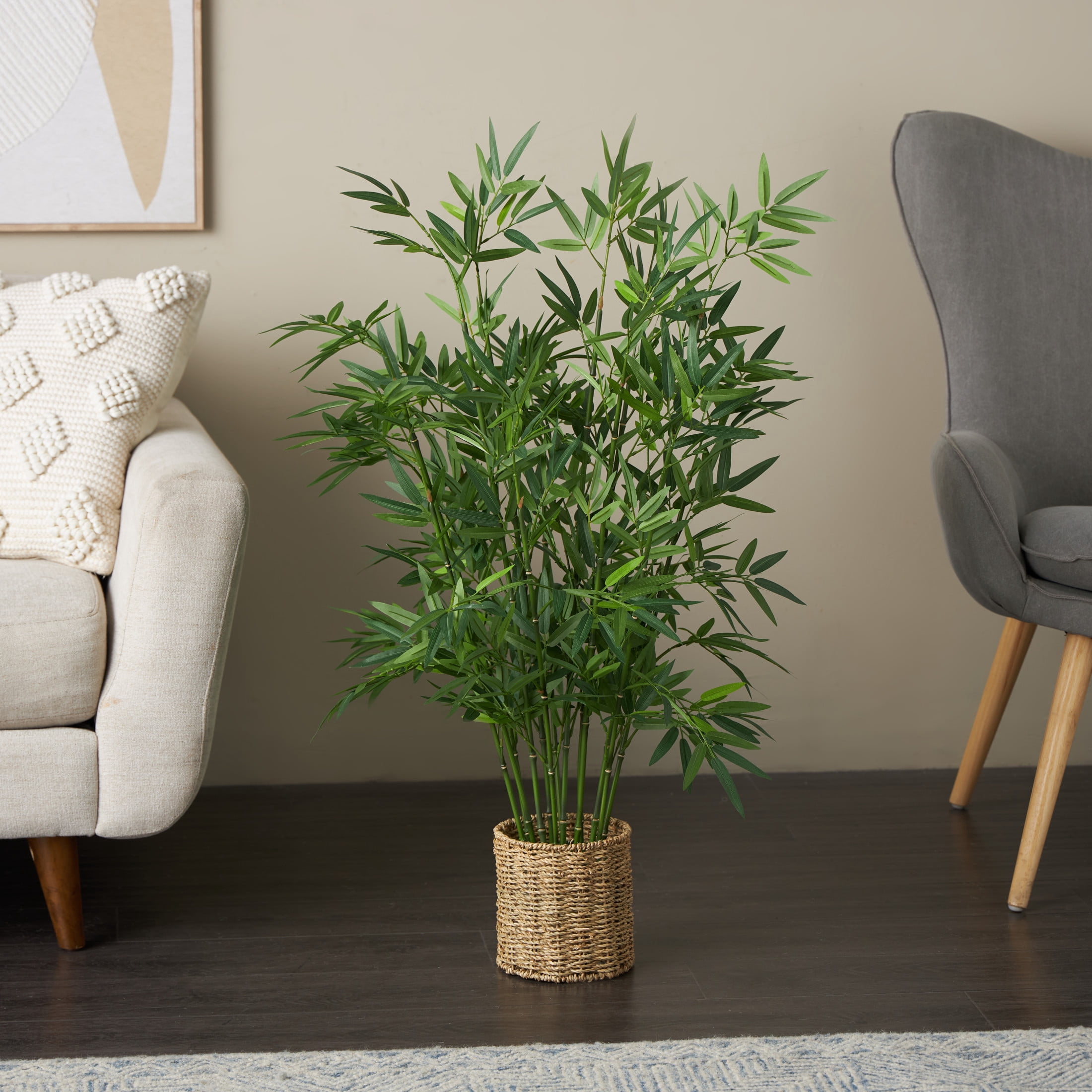 DecMode 40" Artificial Bamboo Tree in Realistic Leaves and Brown Seagrass Pot