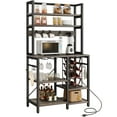 thumbnail image 7 of Dextrus 5 Tier Kitchen Bakers Rack, 31.5" Freestanding Wood Microwave Stand with Power Outlet and Wine Rack, Kitchen Storage Shelf with Cup Holder, Oak Gray, 7 of 7
