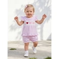 thumbnail image 5 of BemeyourBBs Toddler Baby Girl Summer Clothes Little Baby Girl Mothers Day Fathers Day Outfit I Love Mom Dad Letter Embroidery Flying Sleeve Striped Shirt Tops with Shorts Set Baby Girl Summer Outfit, 5 of 9
