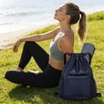 thumbnail image 5 of Drawstring Backpack Sports Drawstring Bag Drawstring Pouch Suitable for Sports Fitness Travel Swimming Beach, Lightweight Foldable Gym Sack for Daily Use, 19.7x15.7 Inch, 5 of 6