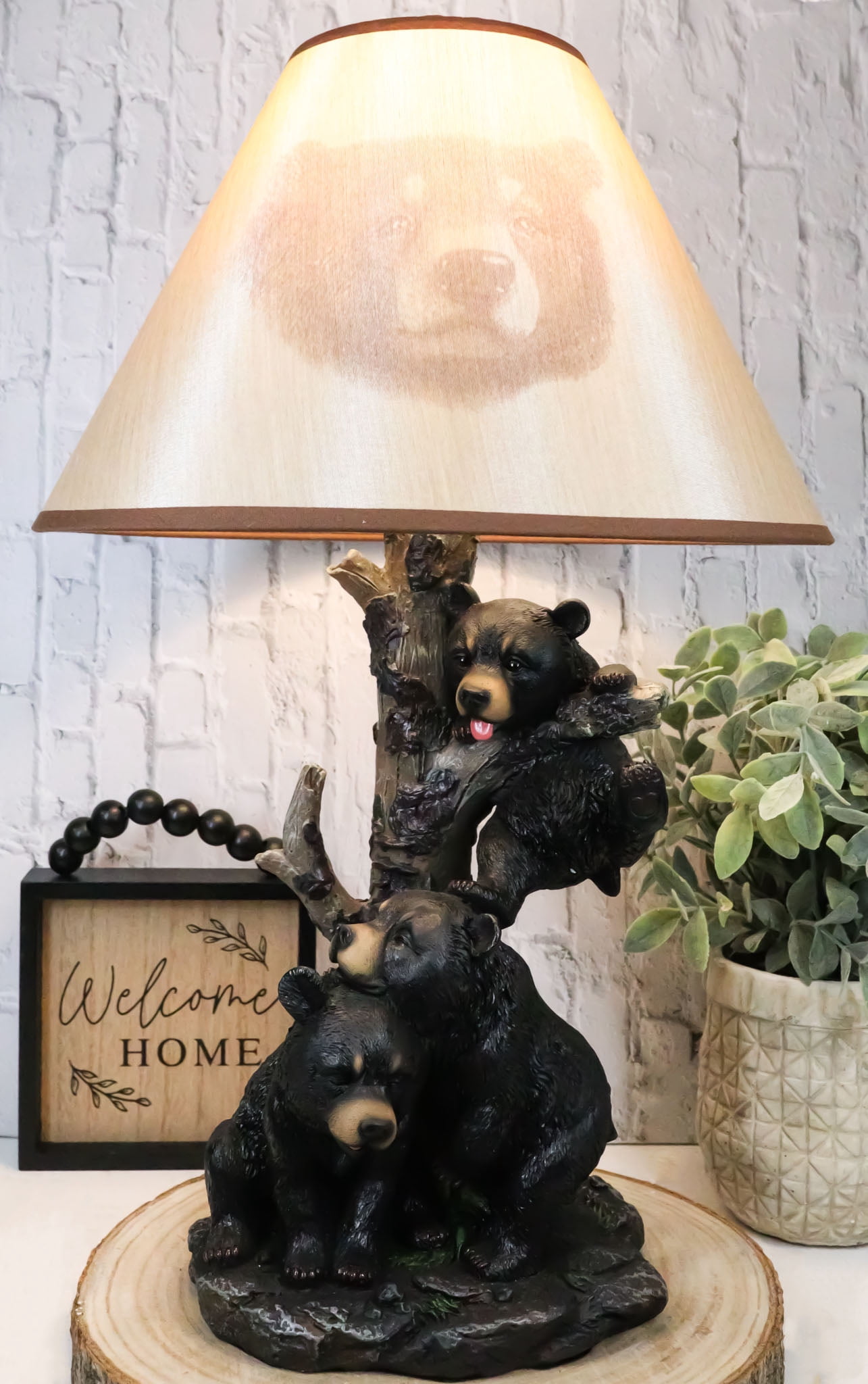 Ebros Climbing Black Bear Cubs Table Lamp With Bear Shade Desk Lamp (Set of 2)