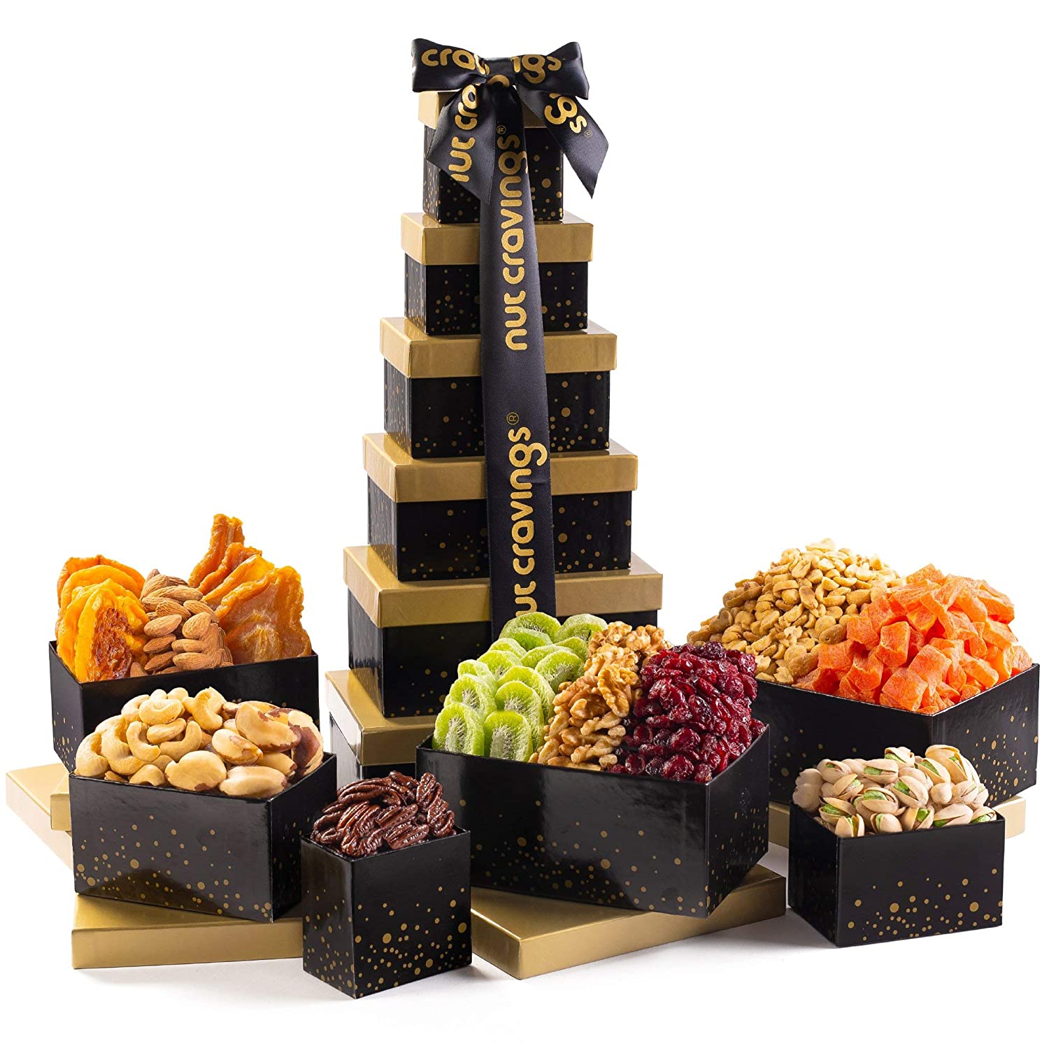 Holiday Christmas Dried Fruit &amp; Nut Gift Basket, Black Tower (12 Mix