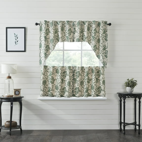 VHC Brands Dorset 4 PC Dark Basil Curtain Set (2 Tier 24x36 and 2 Swag 36x36x16)