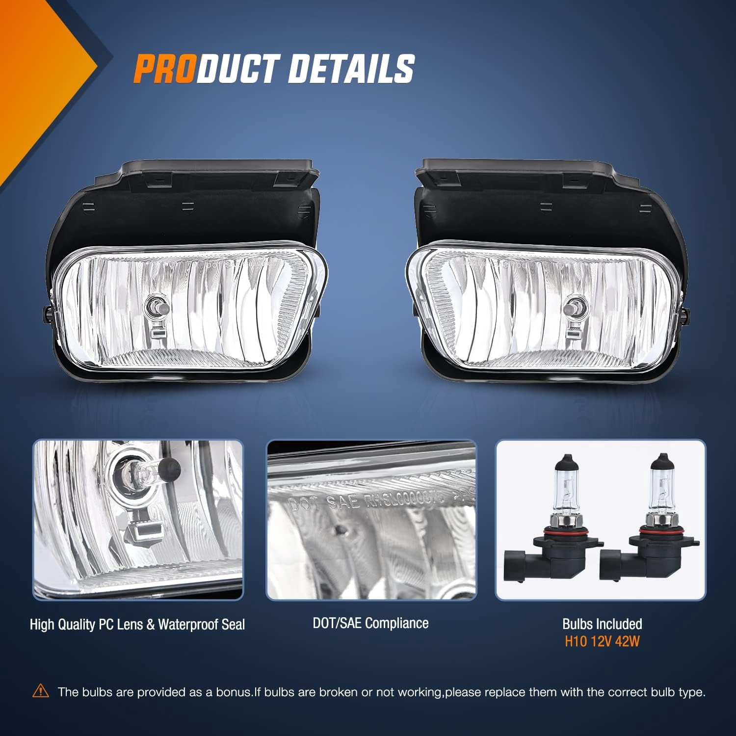 Nilight Fog Light Assembly Compatible with 2002 2003 2004 2005 2006 2007 Chevy Silverado 1500 2500 3500 2002-2006 Chevy Avalanche w/o Body Cladding with H10 12V 42W Halogen Bulbs