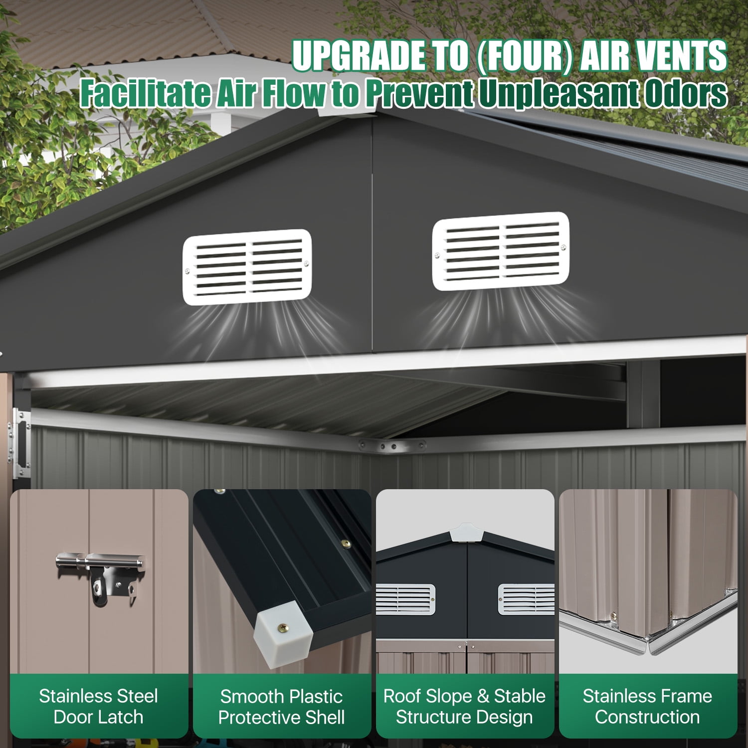 Clouddwell 7.5x5 ft. Outdoor Storage Shed, Brown Metal Garden Shed with Double Lockable Doors for Backyard, Patio