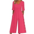 thumbnail image 1 of Yuyuzo Womens Wide Leg Jumpsuits Short Sleeve V Neck Casual Loose Comfy Button Split Rompers with Pockets, 1 of 6
