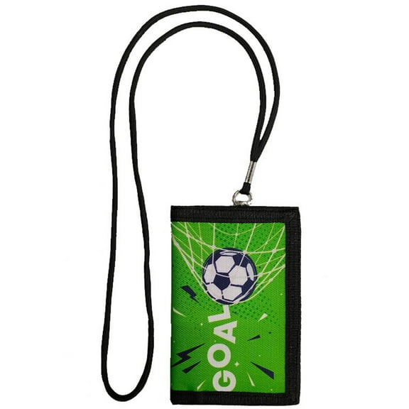 Kids Football Wallet for Boy with Lanyard Zippered Coin Pocket Trifold Toddler Wallet Card Holders Purse Birthday Gifts