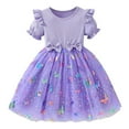 thumbnail image 2 of Dress for Girls Kids Toddler Girls Summer Mesh Floral Dress Puff Sleeve Butterfly Embroidered Princess Dress Girls Dresses Purple 4 Years-5 Years, 2 of 7