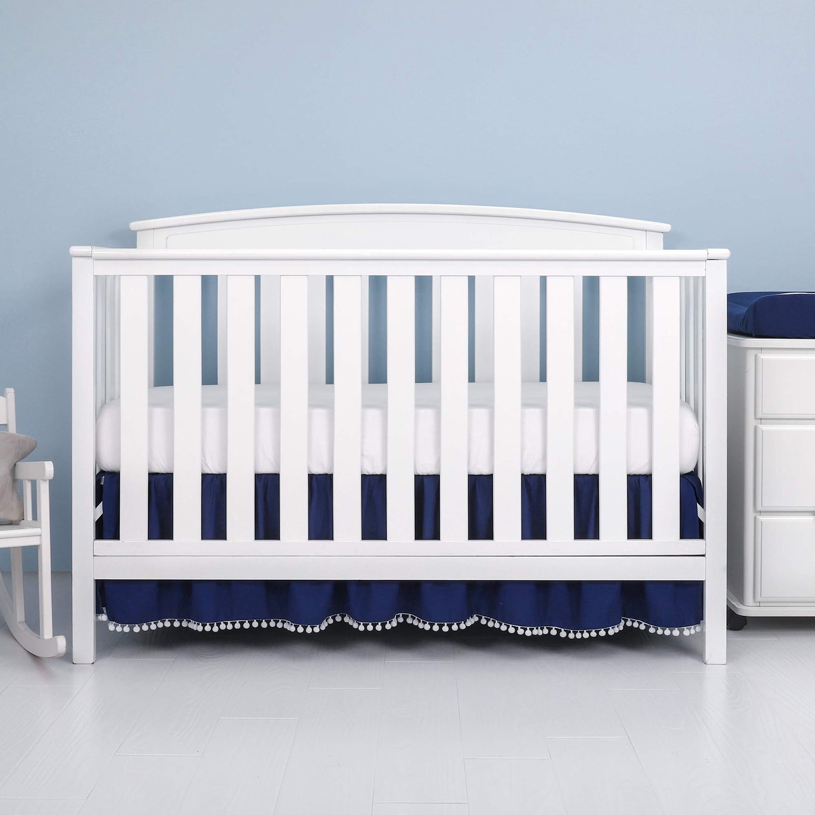 Pnellth Plush Ball Ruffled Crib Skirt Toddler Adjustable Elastic Bedding Crib Ruffle Bed Skirt Baby Boys Girls Bed Cover
