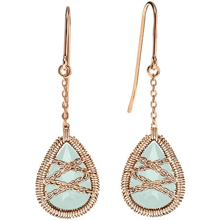 5th & Main Rose Gold over Sterling Silver Hand-Wrapped Dangle Teardrop Chalcedony Stone Earrings