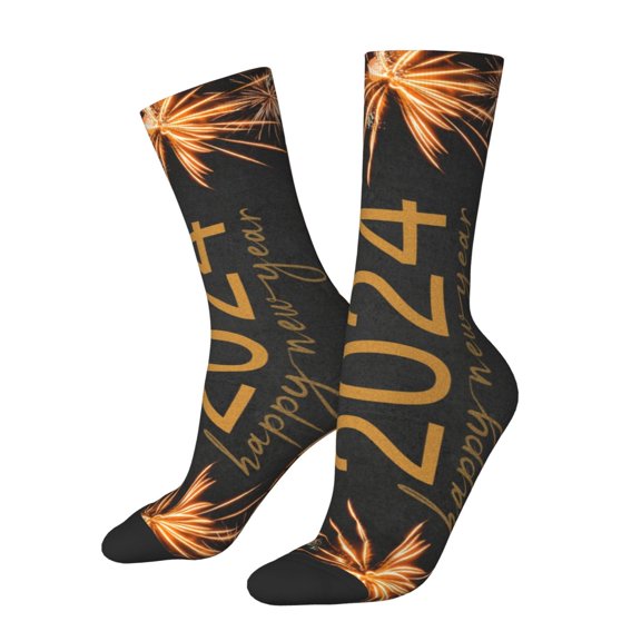 Logiee HAPPY NEW YEAR 2024 Print Adult Socks for Men & Women,Calf Socks, Ankle Socks,Boots Socks,Breathable Casual Sock,Unisex Crew Socks