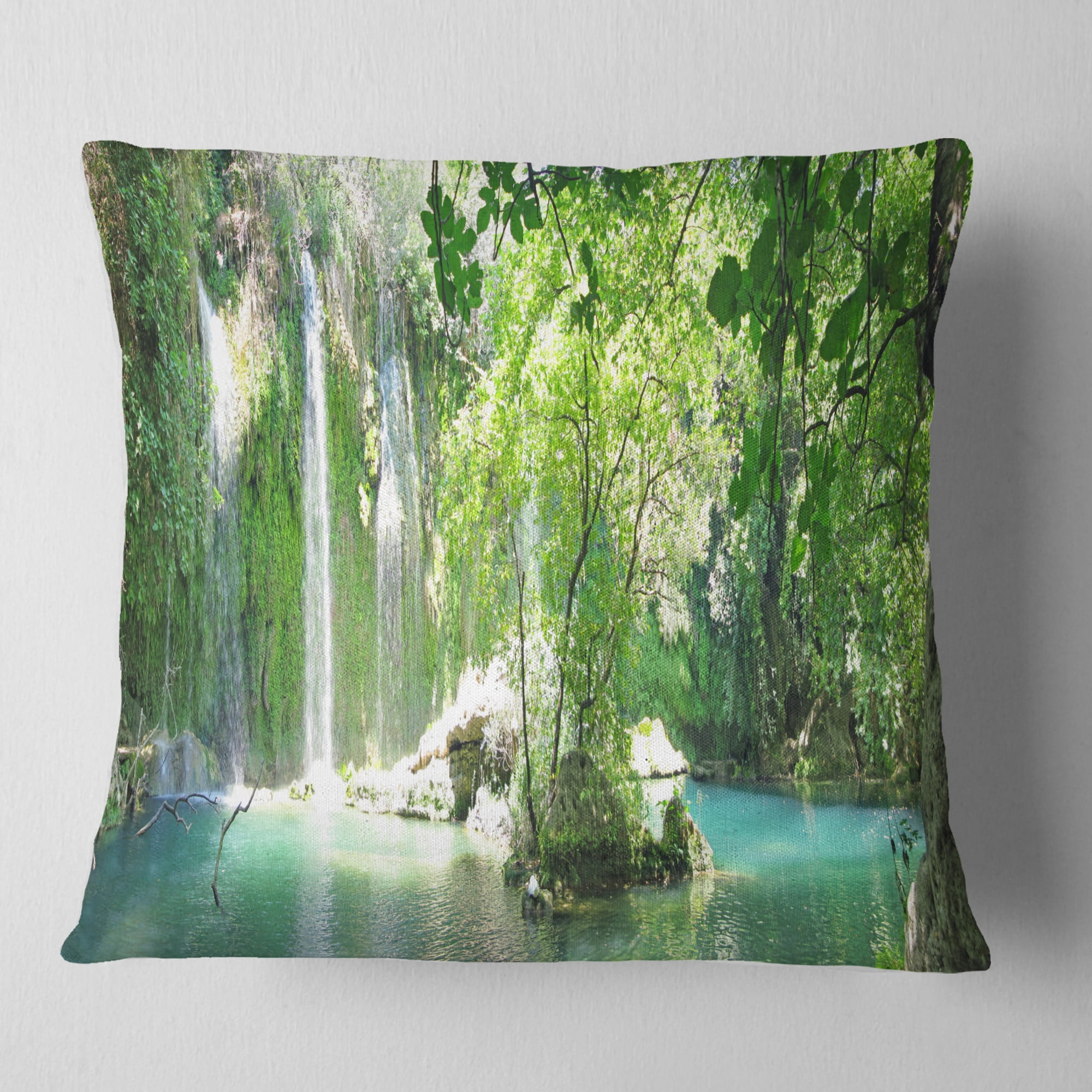 Designart Kursunlu Waterfalls Antalya - Landscape Photography Throw Pillow - 18x18