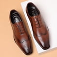 thumbnail image 4 of Pandaie Men's Dress Shoes Leather Wingtip Formal Business Oxford Shoes Classic Lace up Retro Work Loafers for Men Brown 7.5, 4 of 6