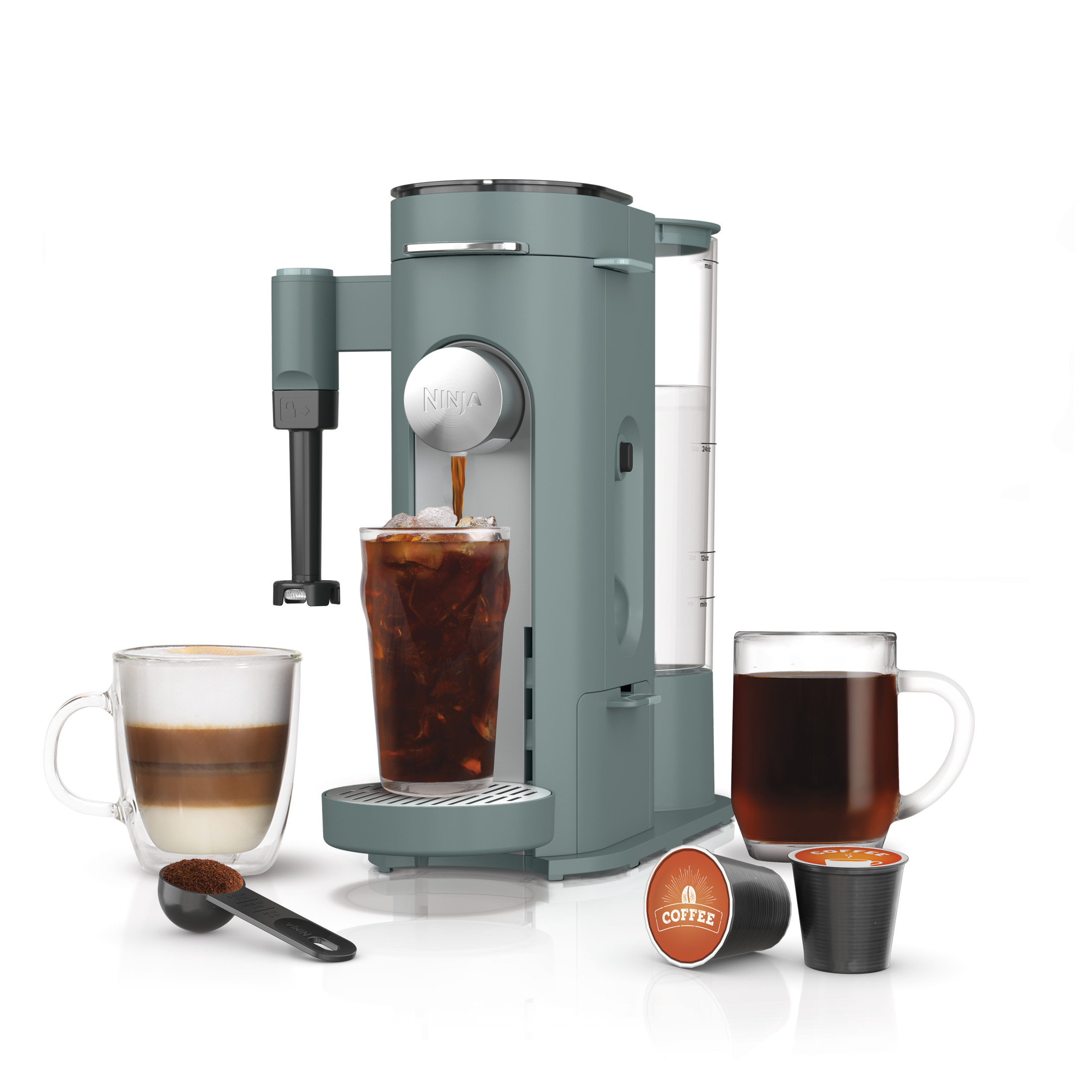 Ninja Pods & Grounds Specialty Single-Serve Coffee Maker, K-Cup Pod Compatible, Built-In Milk Frother, PB051SG, Sage Green