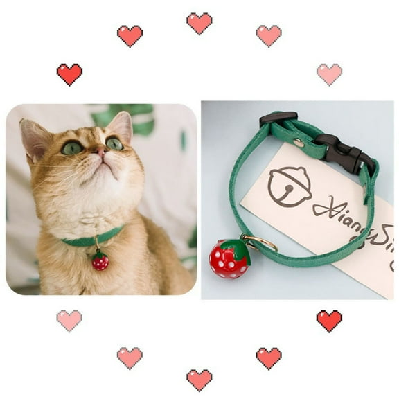 Supvox Strawberry Bell Pet Collar in Green Adjustable Fit for Outdoor Dog and Cat Use