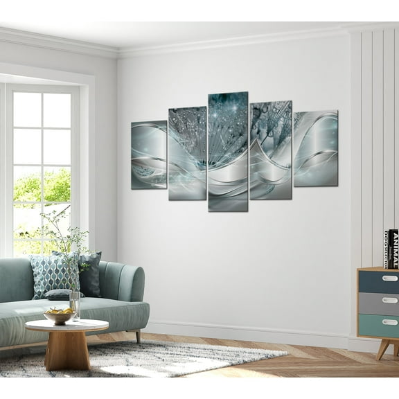 Tiptophomedecor Glamour Canvas Wall Art - Sparkling Dandelions Blue 5 Piece - Stretched & Framed Ready To Hang Art