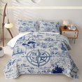 thumbnail image 2 of Erosebridal Vintage Nautical Print Quilt Full,Compass Ship Sketches Full Bedspread Sets For Boys,3-Piece, 2 of 7