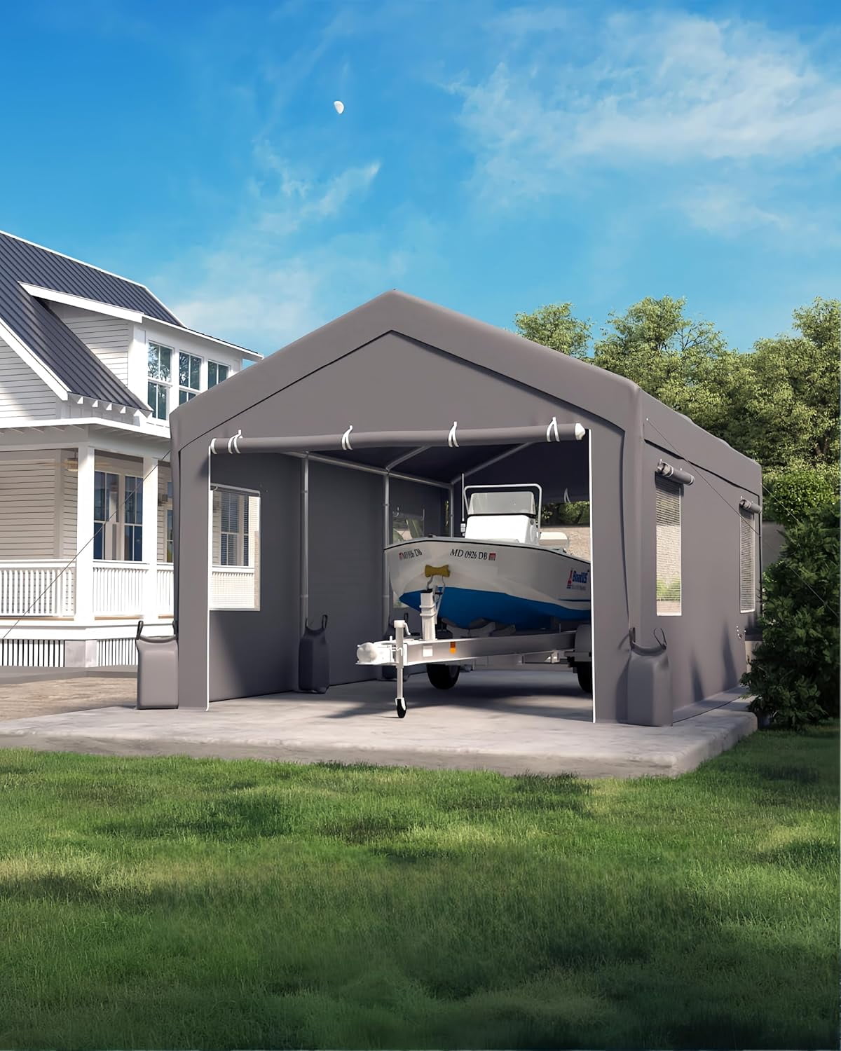 Kojooin 10' x 20' Heavy-Duty Carport, Portable Garage, 180g PE Waterproof Canopy and 8 x 1.0 mm Poles for Full-Size Pickup Trucks, Boats, and SUVs - Gray