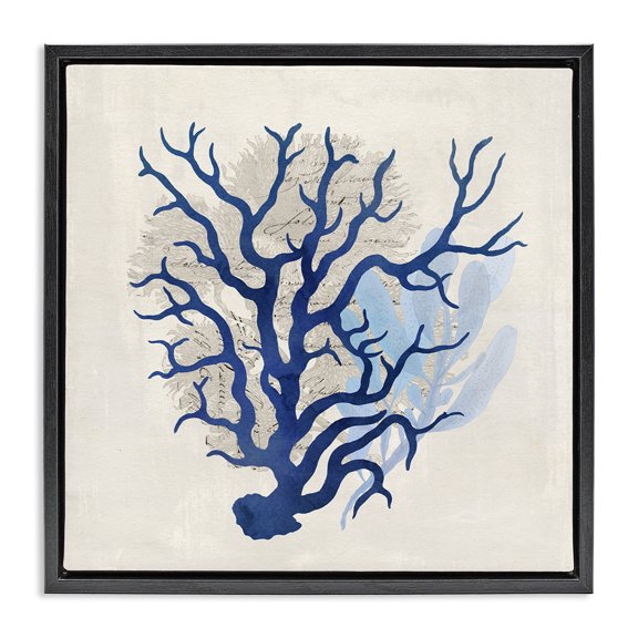 Stupell Industries Blue Coral Branches Nautical & Beach Painting Black Floater Framed Canvas Art Print Wall Art, 25 x 25