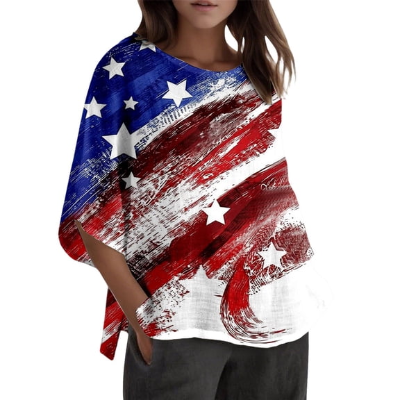 Women's Tops T-Shirts Patriotic Graphic Fourth Of July Print Short Sleeve Blend Going Out Shirts