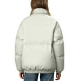thumbnail image 4 of Uaswgudfs Women's Solid Color Puffer Jacket Zipper Drawstring Stand Collar Long Sleeve Casual Outerwear with Two Pockets Beige L, 4 of 6