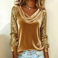 thumbnail image 5 of VISALY Women's Sequin Sleeve Cowl Neck Velvet Blouse Soft Glitter Sparkly Long Sleeve Pullover Slimming Shirts Casual Dressy Shirts Elegant Blouses for Evening Party Fashion Outfits Gold Xl, 5 of 6