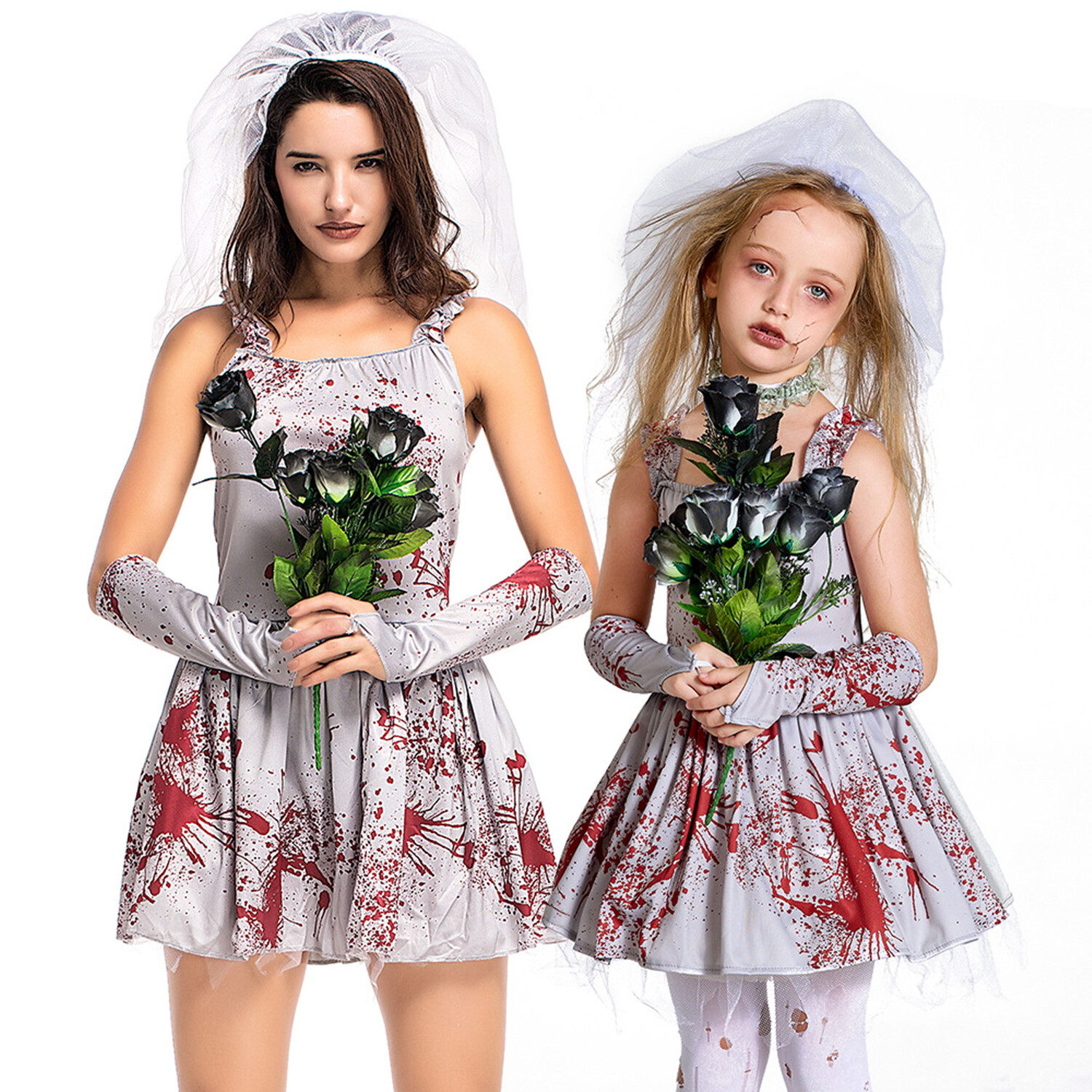 Phenas Girls Scary Bloody Ghost Bride Halloween Costume Horror Ghost Cosplay Dress-up - image 5 of 7