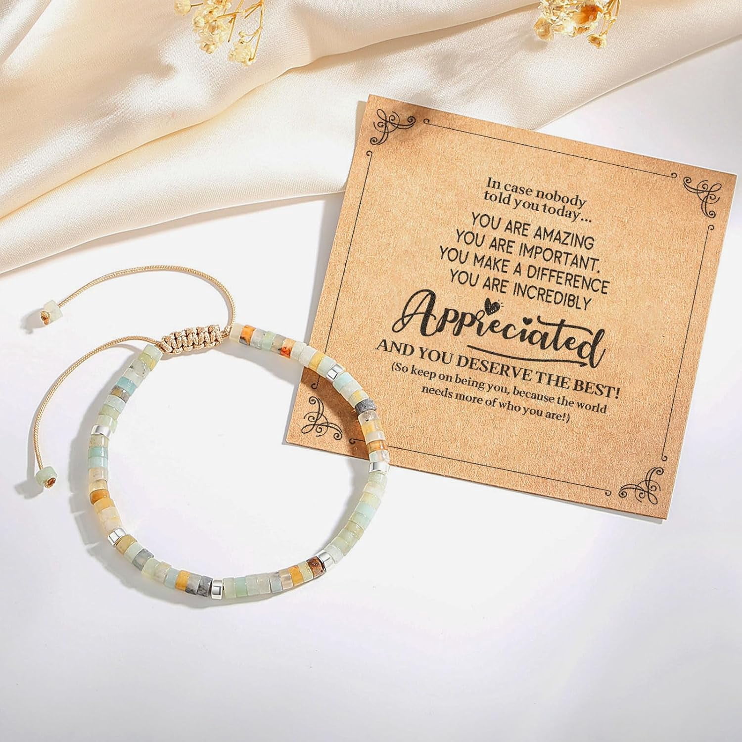 PJRYC Inspirational Gifts Healing Natural Stone Bracelets-Thinking of You,Get Well Soon Encouragement Gifts Strength Bracelets for Women Friends Sister,Christmas Stocking Stuffers Thanksgiving Basket