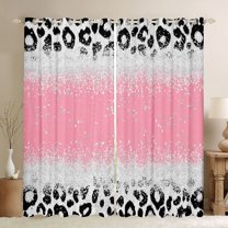 Homewish Cheetah Print Girl Black Out Curtains,Black Pink Grey Curtains Pack of 2 (42x63 Each),Bling Glitter Bedroom Curtains,Microfiber Bedroom Decor