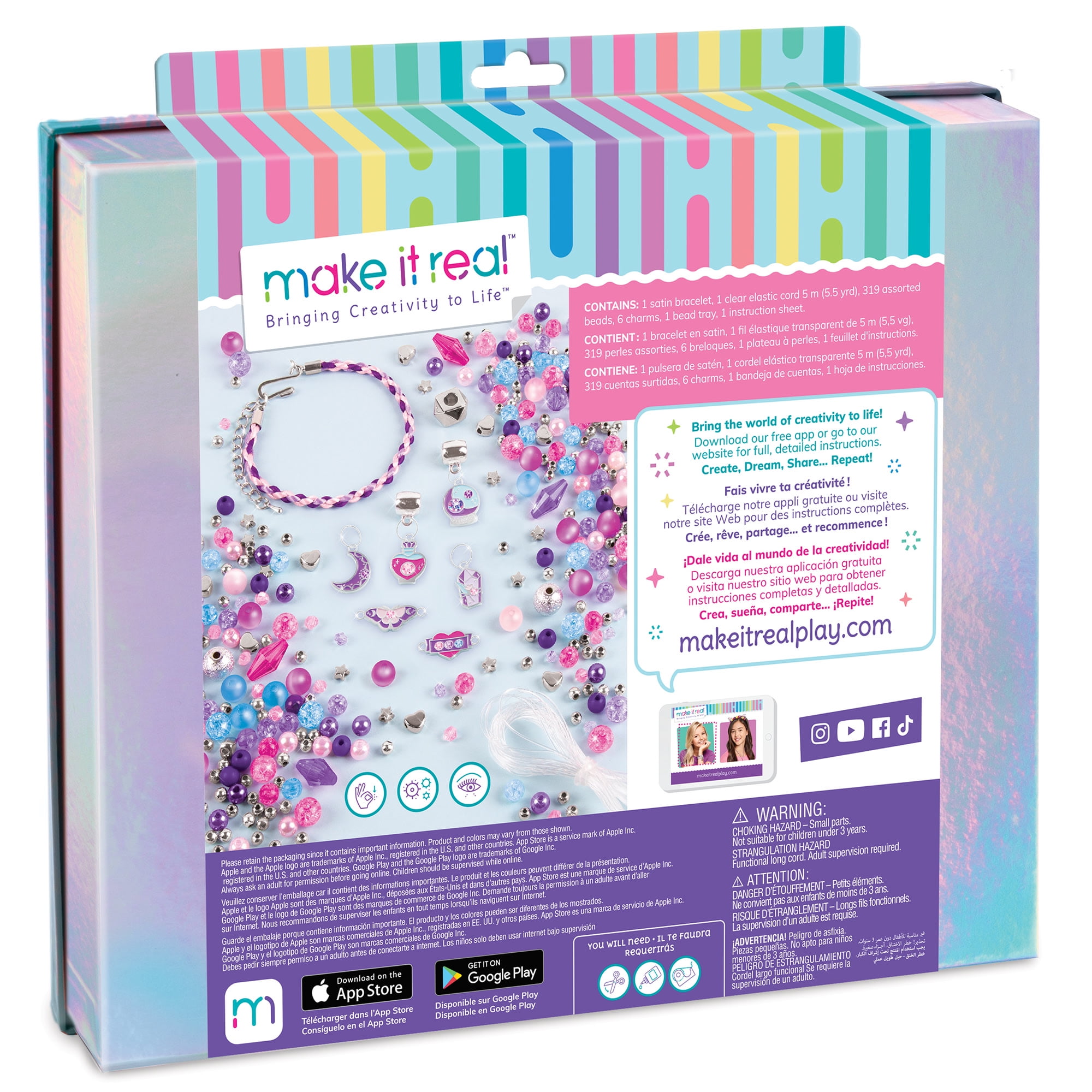 Make It Real: Crystal Dreams DIY Spellbinding Jewels & Gems - Create 8 Unique Charm Bracelets, 329 Pieces, Pink Purple & Blue, Tweens & Girls, Arts & Crafts, Kids Ages 8+