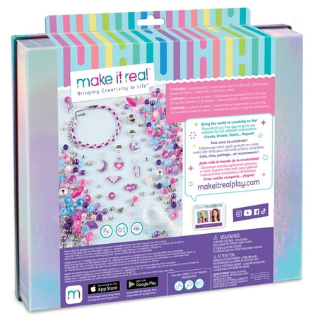 Make It Real: Crystal Dreams DIY Spellbinding Jewels & Gems - Create 8 Unique Charm Bracelets, 329 Pieces, Pink Purple & Blue, Tweens & Girls, Arts & Crafts, Kids Ages 8+