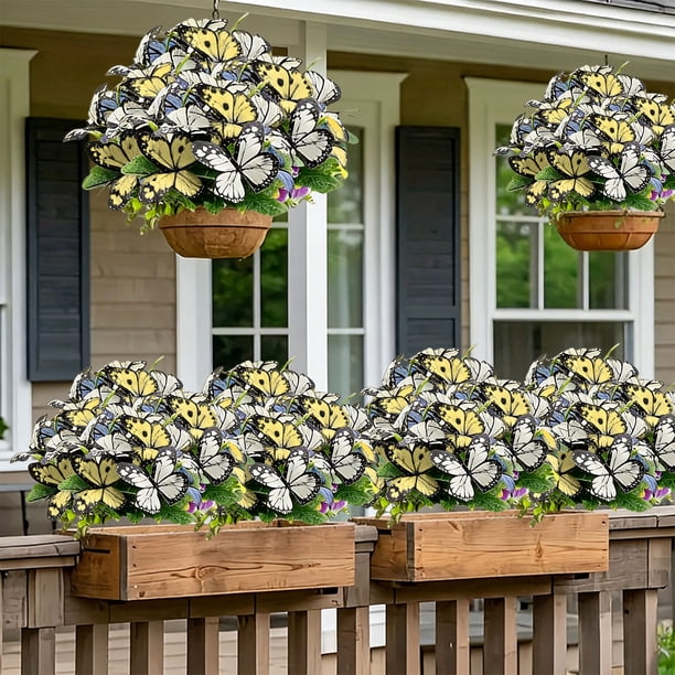 Decoraciones De Plástico Paquete de 1 ramo de flores artificiales de mariposa amarillas de dos tonos para ramos de boda y decoración del hogar. JASKFLY