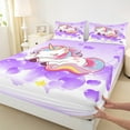 thumbnail image 3 of jejeloiu Cute Uniocrn Twin Sheet Sets,Cartoon Colorful Animal Twin Fitted Sheet,Purple heart balloon Flat Sheet For Girls,Ultra Soft Home Decor,3 Pieces, 3 of 7