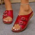 thumbnail image 4 of Modisza Orthopedic Wedge Sandals for Women Wide Width Open Toe Platform Wedges Slip on Comfortable Beach Walking Slippers size 6 Red, 4 of 7