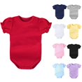 thumbnail image 3 of Ruyang Baby Girls Cotton Rompers Ruffle Puff Short Sleeve Round Neck Bodysuit Infant Solid Triangle Crawling Clothes, 3 of 3