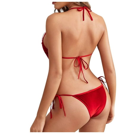 

nsendm Lingerie for Women Velvet Christmas Thong Jumpsuit Bandage Women Role Playing Outfits for Women Underwear X-Large