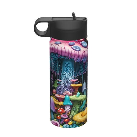 

Ocsxa Colorful Mushroom Print 18 oz Insulated Water Bottle With Straw Stainless Steel Sports Water Cup Flask Wide Mouth Travel Thermal Mug for Home Office or Car
