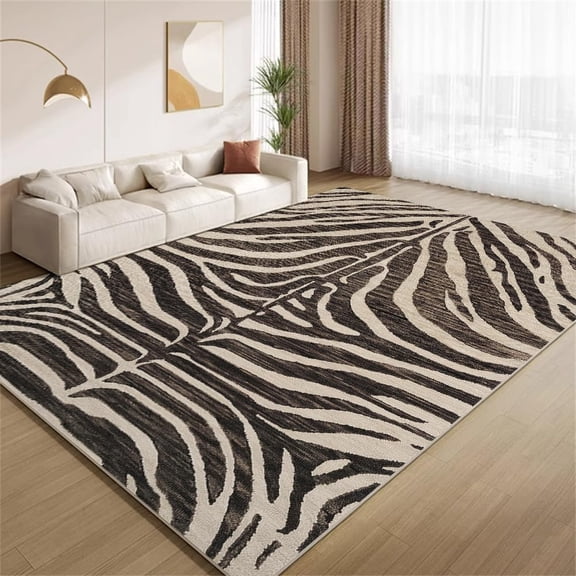 Modern Zebra Print Rug 5x6 Area Rugs Brown Animal Texture Rugs Non Slip Machine Washable Indoor Throw Carpet for Living Room Bedroom Study Office Entrance Foyer