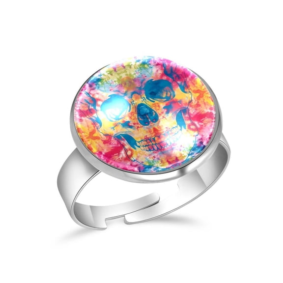 PhooArto Tie Dye Skull Pattern Stainless Steel Rings for Women, Open Adjustable Ring Promise Ring Jewelry Gifts