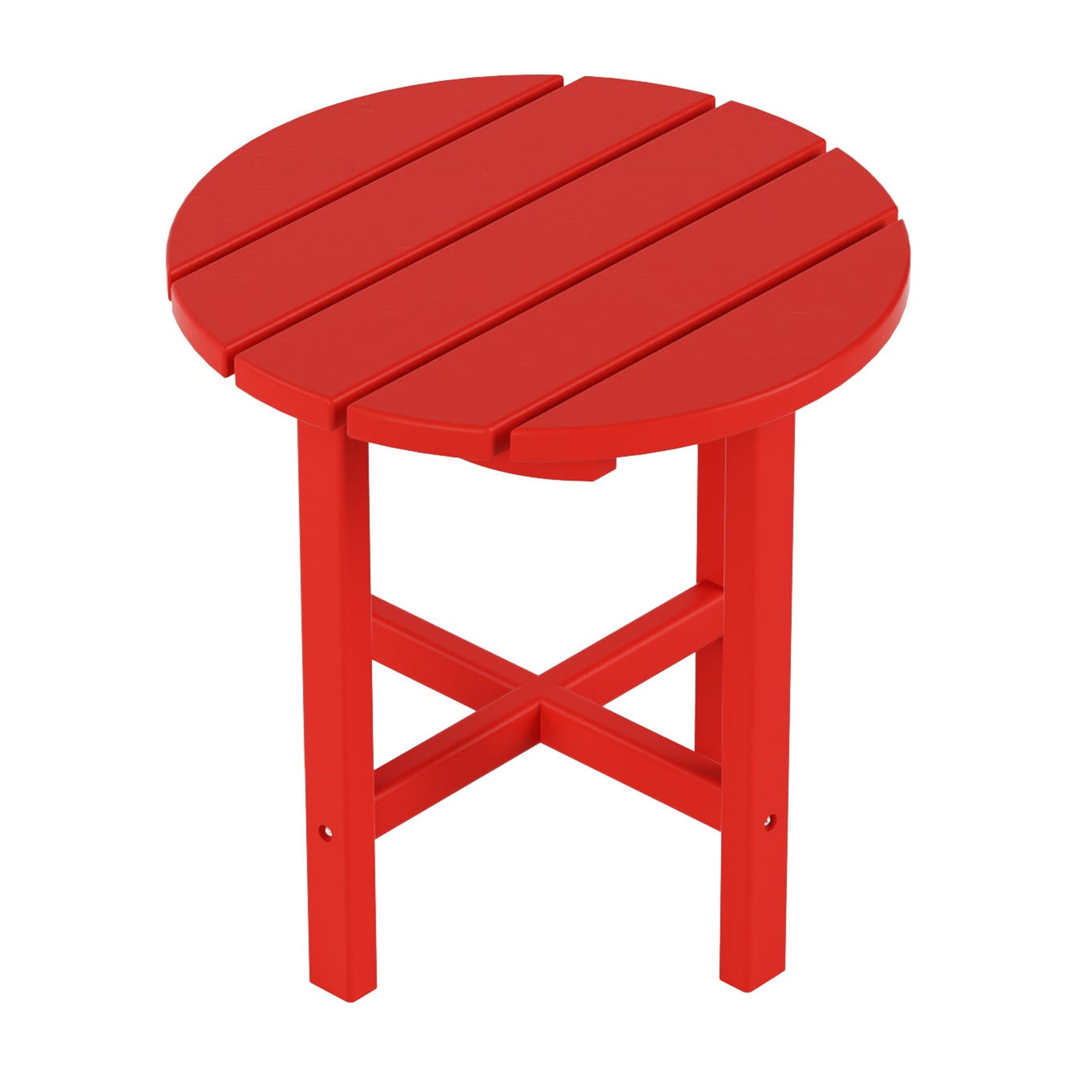Garden 3-Piece Set Classic Plastic Adirondack Porch Rocking Chair with Round Side Table Included, Red