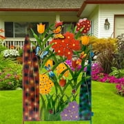 CUTICATE Artificial Flowers Fencing Panel with Grass Flowers Wrought Iron Guardrail Palisade Decor Patio Yard Lawn Stakes A