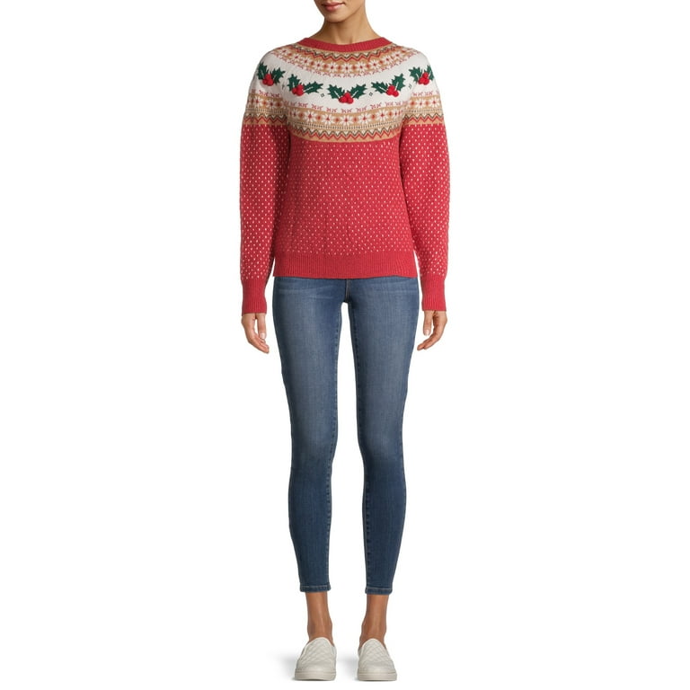 Holiday Time Women s Fair Isle Holiday SweaterHoliday Time Women s Holly Christmas Sweater Walmart