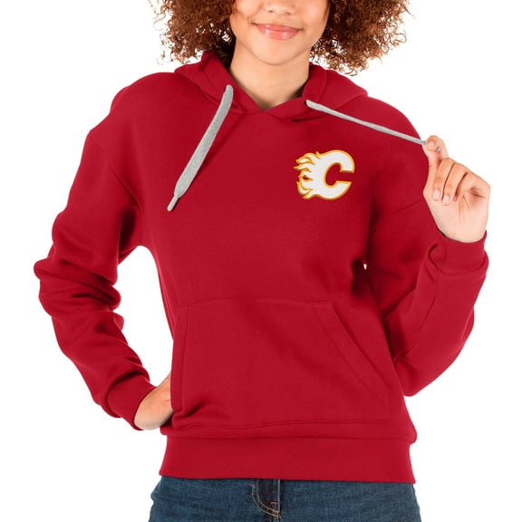Women's Antigua Red Calgary Flames Primary Logo Victory Pullover Hoodie